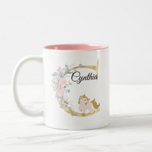 C letter personalised name monogram with pony Two-Tone coffee mug
