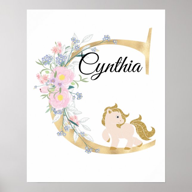 C letter personalized name monogram with pony poster (Front)