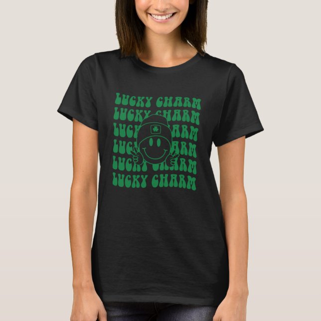 C Lucky Charm St Patricks Day Irish Smile Faces T-Shirt (Front)