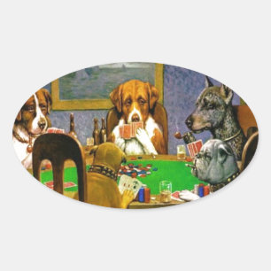 C. M. Coolidge Dogs Pets Poker Cards Humour Destin Oval Sticker