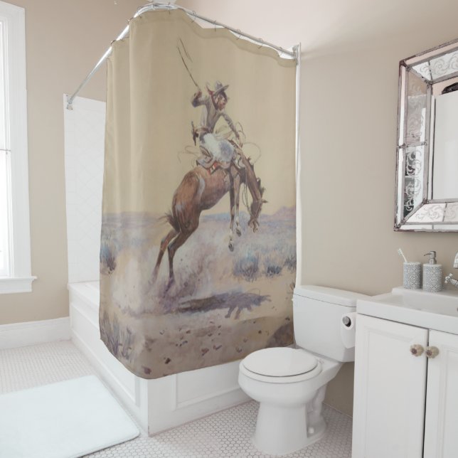 C M Russell  A Bad One Western Bronc Rider Shower Curtain (In Situ)