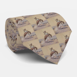 C M Russell A Bad One Western Bronc Rider  Tie