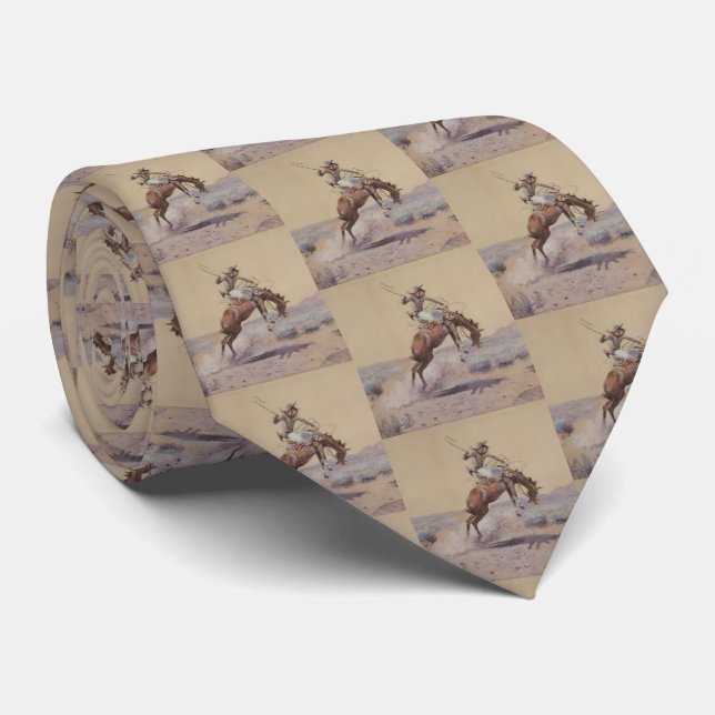   C M Russell A Bad One Western Bronc Rider  Tie (Rolled)