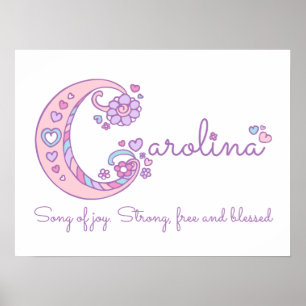 C monogram art Carolina girls name meaning poster
