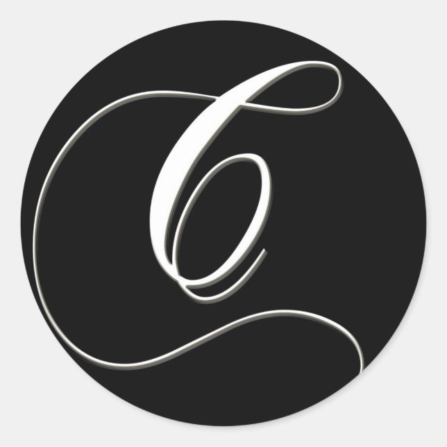 C monogram - elegant black and white classic round sticker (Front)