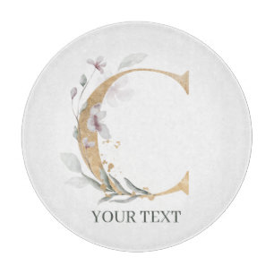 C Monogram Floral Personalised Cutting Board