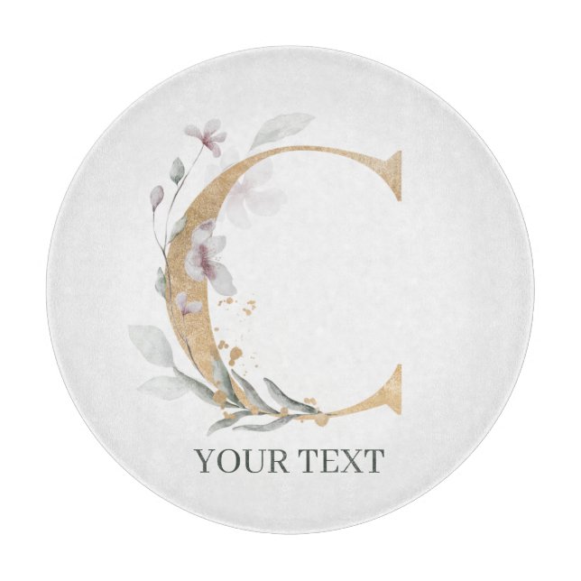 C Monogram Floral Personalised Cutting Board (Front)