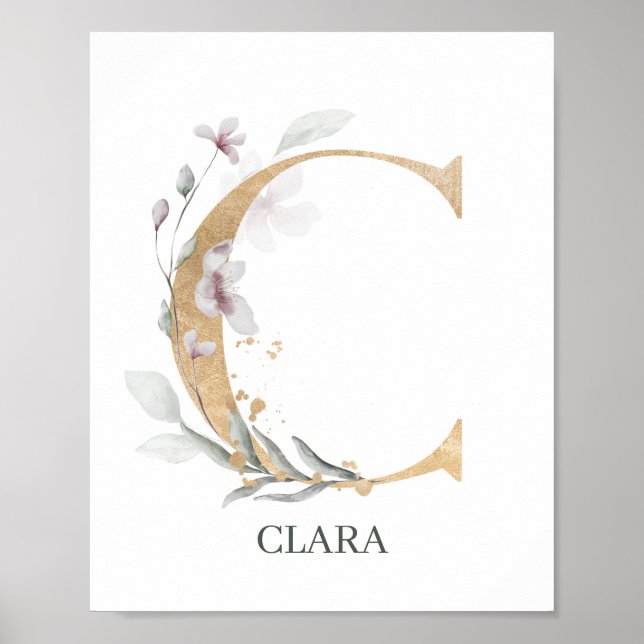 C Monogram Floral Personalised Poster (Front)