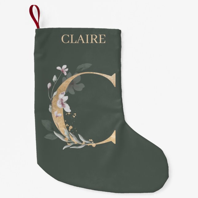 C Monogram Floral Personalised Small Christmas Sto Stocking (Front)