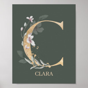 C Monogram Floral Personalized Poster