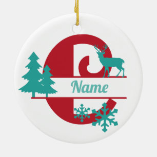 C Monogram Initial Christmas Holiday Tree Ornament