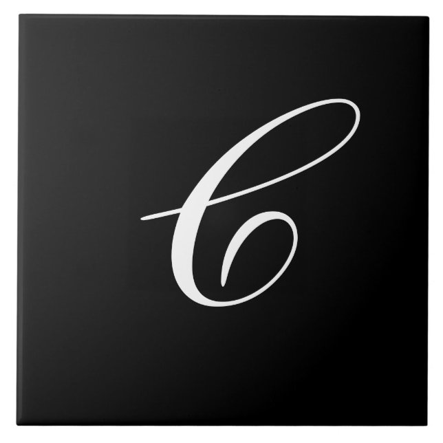 C Monogram Initial White on Black Tile (Front)