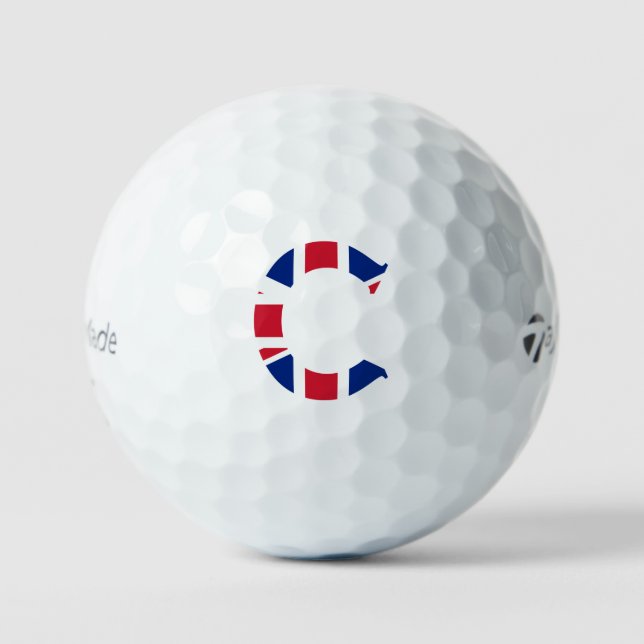 C Monogram overlaid on Union Jack Flag tmtp5 gbcnt Golf Balls (Front)