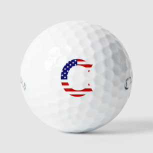 C Monogram overlaid on USA Flag css gbcnt Golf Balls