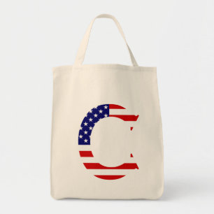 C Monogram overlaid on USA Flag gtcnt Tote Bag