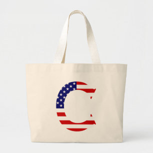 C Monogram overlaid on USA Flag jtt Large Tote Bag