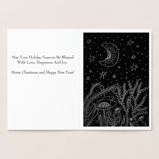 C Moon, Flowers, Dreams, Magic Christmas Foil Card (Inside)