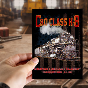 C&O Class H-8 Allegheny Locomotive - American flag Postcard
