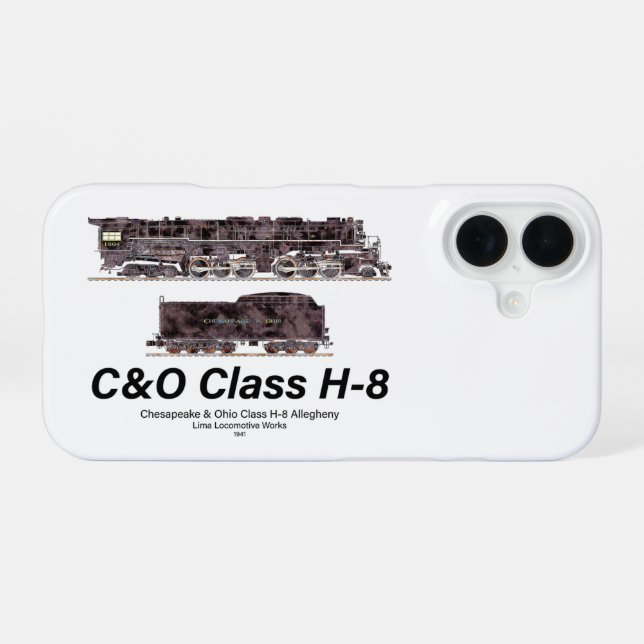 C&O Class H-8 Allegheny Steam Locomotive Profile iPhone 16 Case (Back Horizontal)