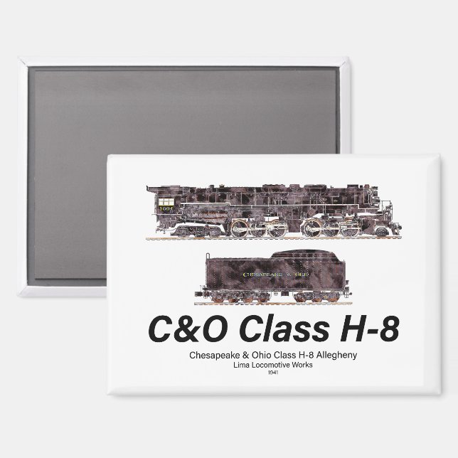 C&O Class H-8 Allegheny Steam Locomotive Profile Magnet (Front/Back)