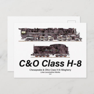 C&O Class H-8 Allegheny Steam Locomotive Profile Postcard