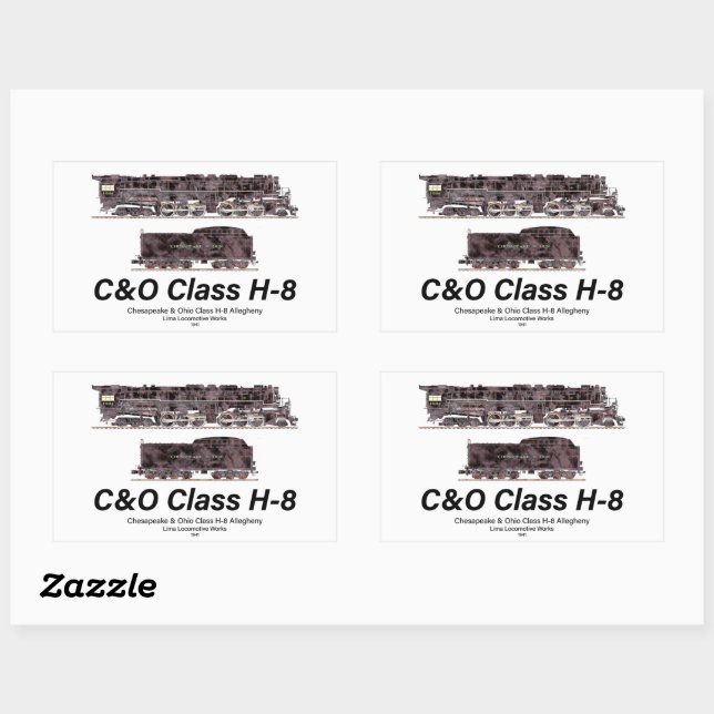 C&O Class H-8 Allegheny Steam Locomotive Profile Rectangular Sticker (Sheet)