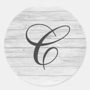 (C) Rustic Wood Monogram   Monogram Shop Classic Round Sticker