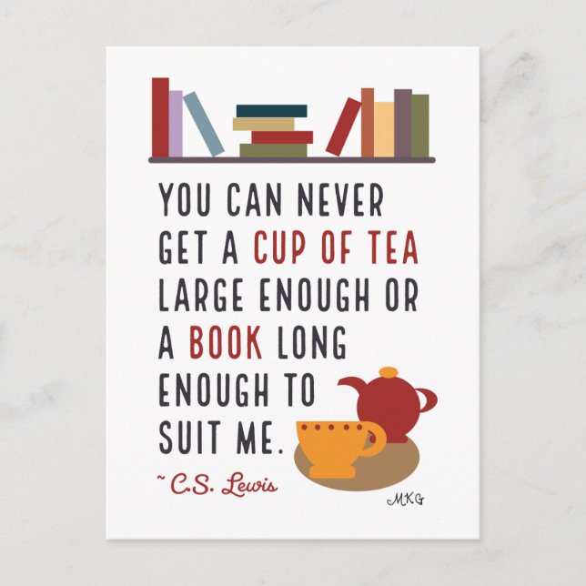 C.S. Lewis Tea and Books Literary Bookworm  Postcard (Front)