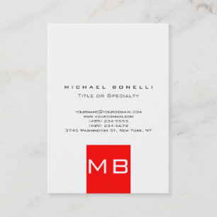 c Trendy Monogram White Red Business Card
