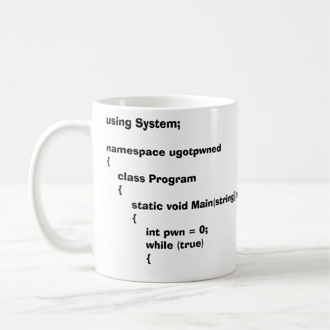C# u got pwned coffee mug (Left)