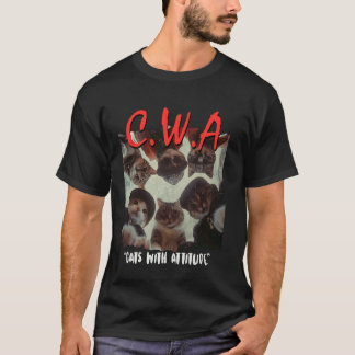 C.W.A Cats with Attitudes Gangster Rap Hip Hop Cat T-Shirt