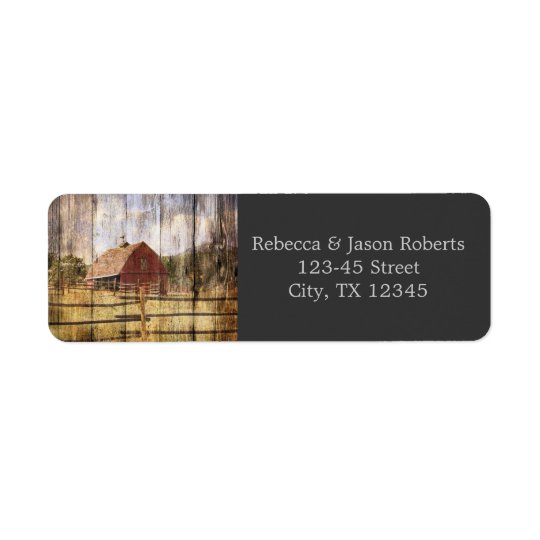 c woodgrain western red barn country wedding return address label