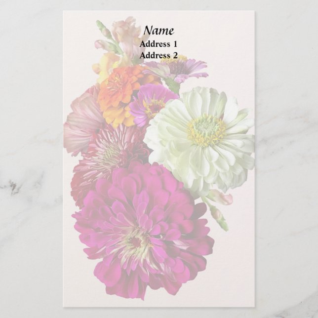 c_ZinniaMixedColorsZinnia Bouquet Mixed Wedding Pr Stationery (Front)
