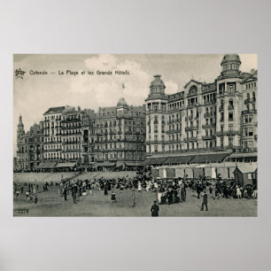  ca 1900 Ostend Beach and Grands Hotels Poster