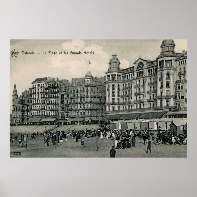  ca 1900 Ostend Beach and Grands Hotels Poster (Front)