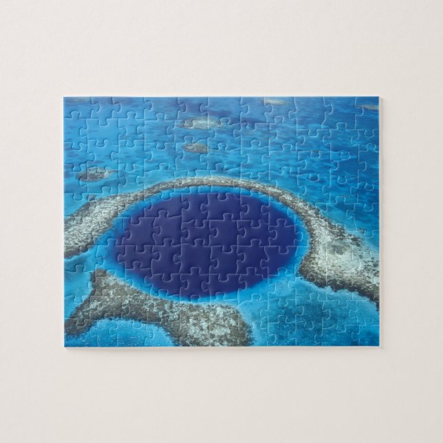 CA, Belise. Aerial view of Blue Hole (diameter Jigsaw Puzzle (Horizontal)