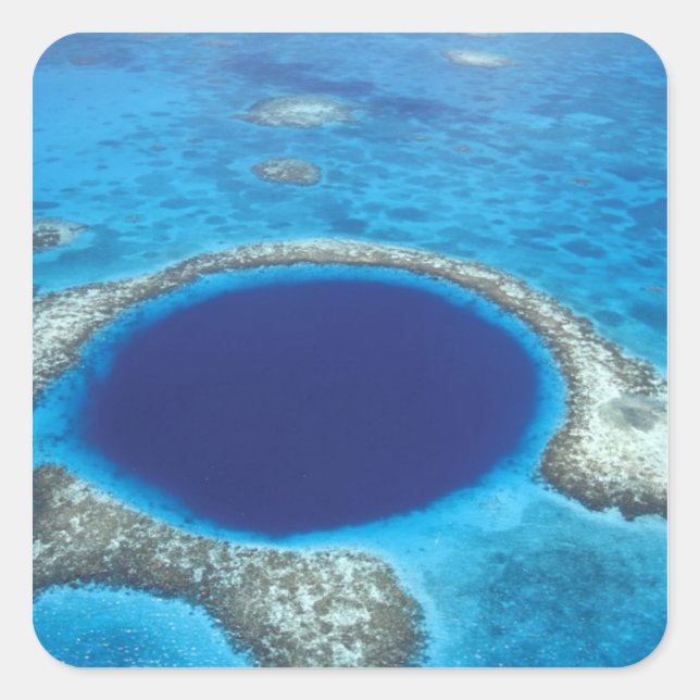 CA, Belise. Aerial view of Blue Hole (diameter Square Sticker (Front)