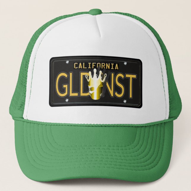 CA Black License Plate, Golden State Gold Crown - Trucker Hat (Front)