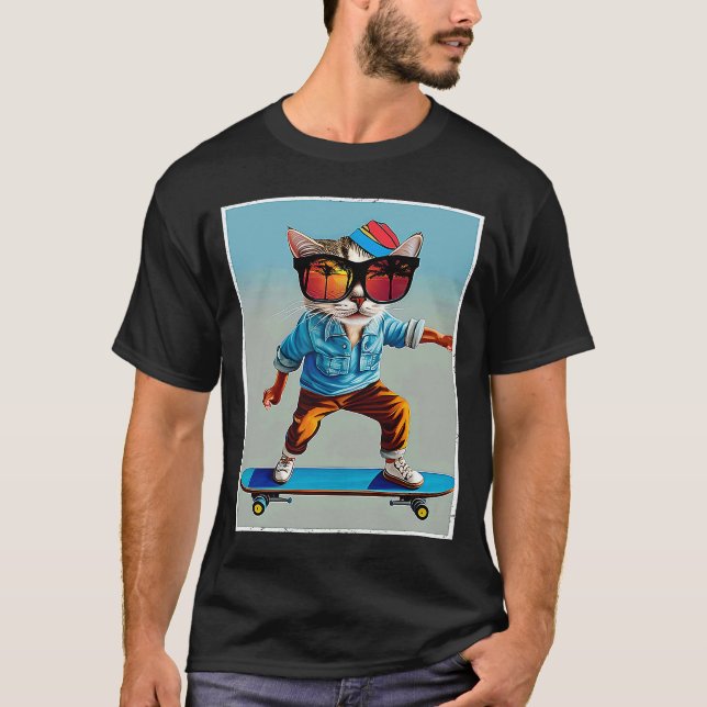Ca Cat Skateboarding Retro View Cool Cats  1 T-Shirt (Front)