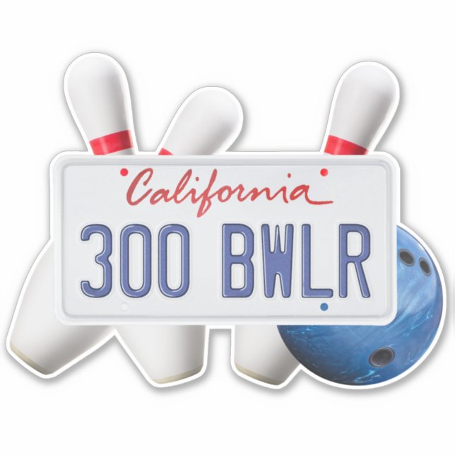 CA license 300 Bowler, Bowling Ball & Pins, Vinyl (Front)