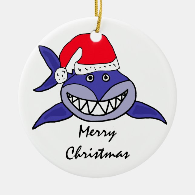 CA- Shark in a Santa Hat Christmas Ornament (Front)