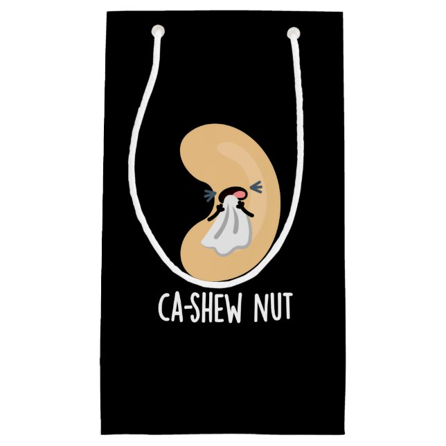 Ca-shew Funny Sneezing Cashew Nut Pun Dark BG Small Gift Bag (Front)
