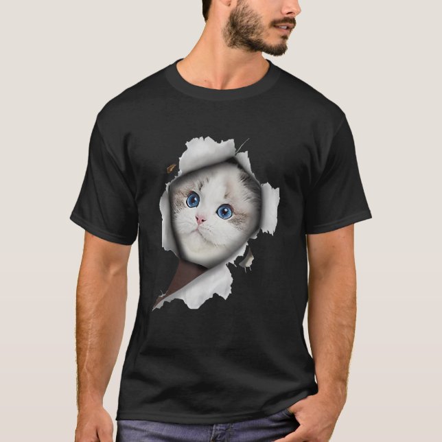 Ca  White Cat  Cat Torn Cloth T-Shirt (Front)
