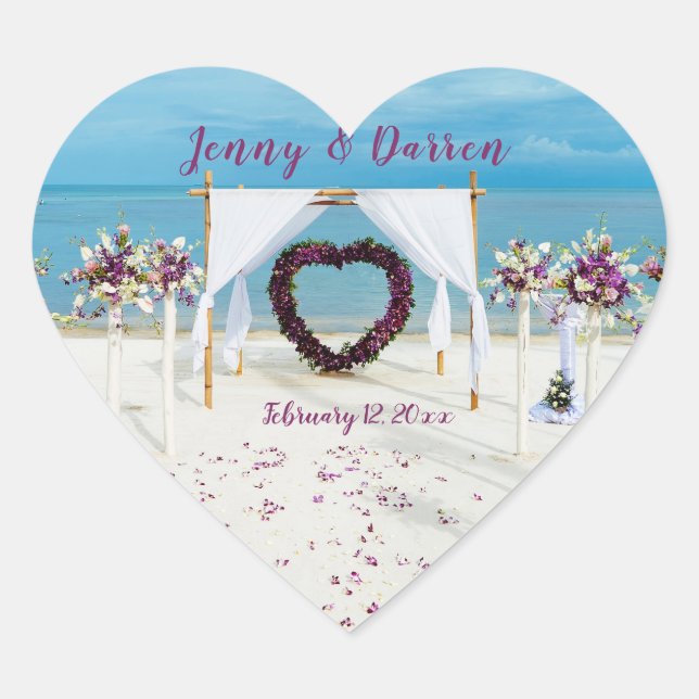 Cabana Beach Destination Wedding Heart Sticker (Front)
