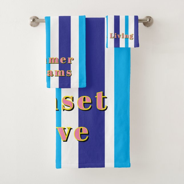 Cabana Beach Yellow Blue Stripes Bath Towel Set (Insitu)