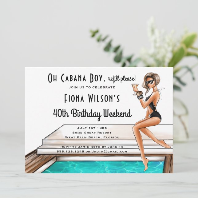 Cabana Boy 40th Birthday Party Weekend Invitation (Standing Front)