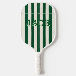 Cabana Green Stripe Monogram Preppy Pickleball Pad Paddle