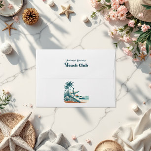Cabana Stripe Liner Retro Beach Club Birthday Envelope
