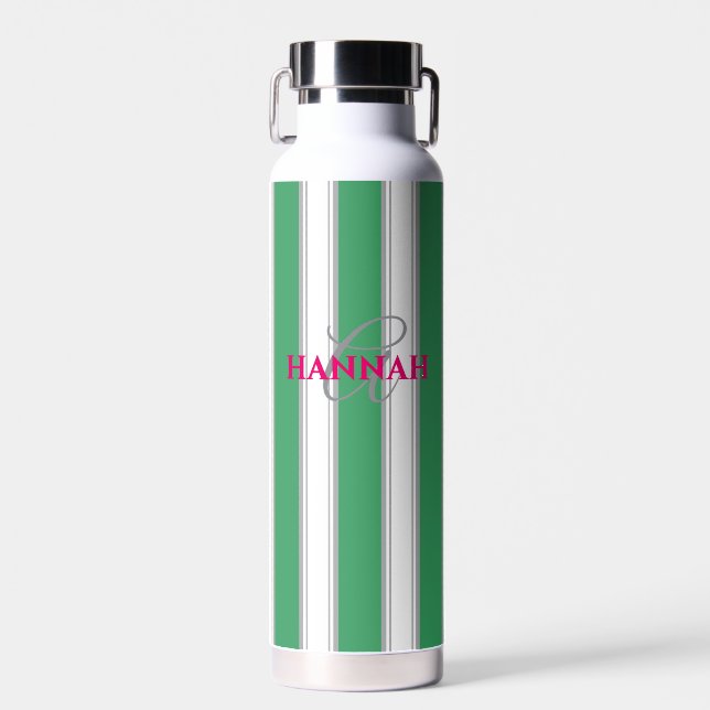 Cabana Stripe Monogram in Green Water Bottle (Front)