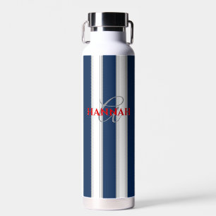 Cabana Stripe Monogram in Navy Blue Water Bottle